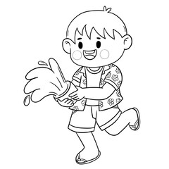 Happy Songkran Festival line art 