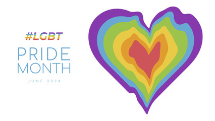 LGBT Pride Month rainbow heart banner. The concept of equality, freedom and support for LGBTQ people