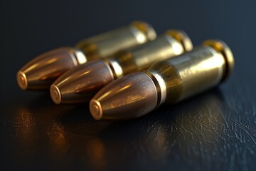 Three bullets are sitting on a table