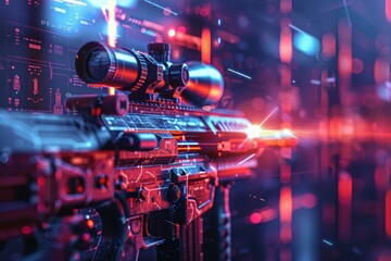 A futuristic looking gun with red background