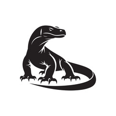 Regal Reptiles: Vector Komodo Dragon Silhouette, Minimalist Black Komodo dragon Illustration.