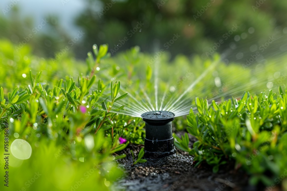 Poster watering and irrigation concept. background with selective focus and copy space