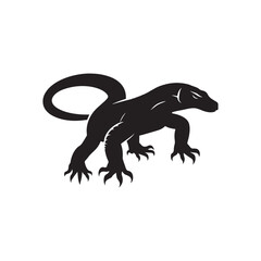 Regal Reptiles: Vector Komodo Dragon Silhouette, Minimalist Black Komodo dragon Illustration.