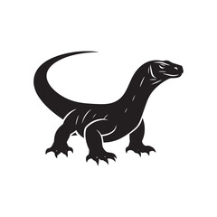 Regal Reptiles: Vector Komodo Dragon Silhouette, Minimalist Black Komodo dragon Illustration.