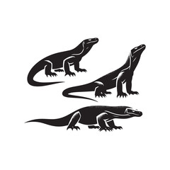 Regal Reptiles: Vector Komodo Dragon Silhouette, Minimalist Black Komodo dragon Illustration.