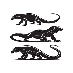 Regal Reptiles: Vector Komodo Dragon Silhouette, Minimalist Black Komodo dragon Illustration.