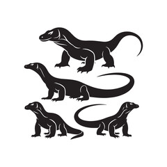 Regal Reptiles: Vector Komodo Dragon Silhouette, Minimalist Black Komodo dragon Illustration.