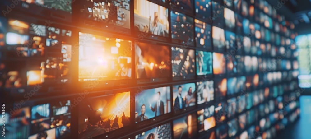 Poster diverse channel images for abstract multimedia background in web streaming media tv video technology