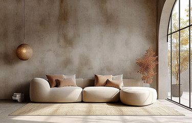 Living room home interior background. Empty concrete wall mock up