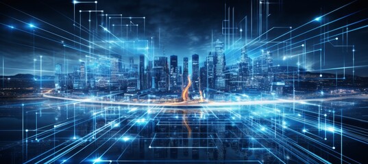 Fototapeta premium Futuristic smart city skyline panorama with eco concept of skyscrapers and towers