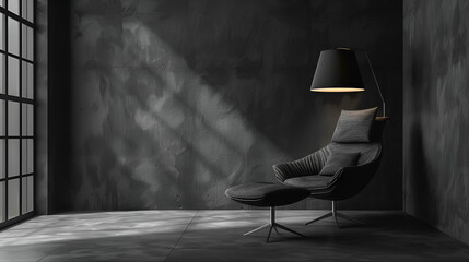 Modern chair with lamp in empty room copy space. generative ai
