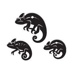 Colorful Camouflage: Vector Chameleon Silhouette, Minimalist Black chameleon Illustration. © Wolfe 