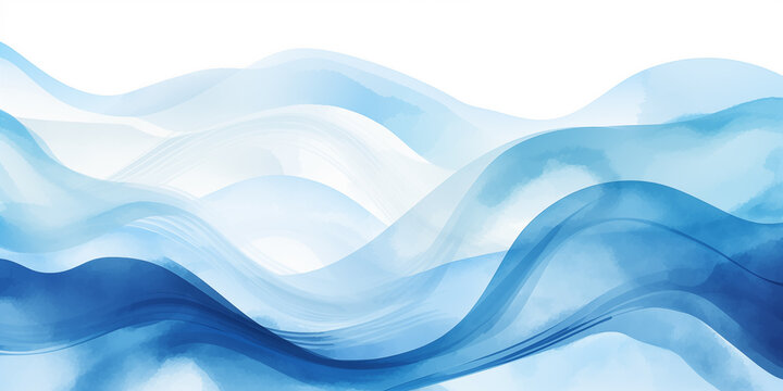 A blue water ocean wave, with transitions. Watercolor line background