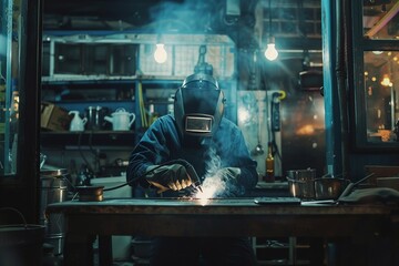 Expert demonstrating welding safety