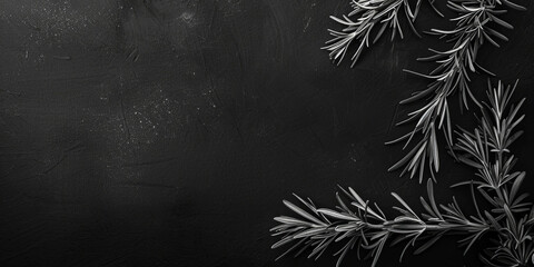 Condolence card black and white color photo, rosemary, black background. Copy Space. Generative AI