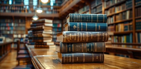 Library Elegance: Close-Up of Organized Book Stacks with Copy Space