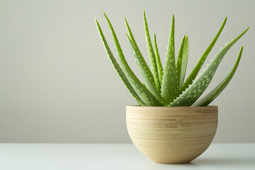 Aloe vera in pot on table background.