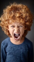 Funny toddler tantrum shouting with a very angry face - 755860234