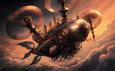 a fantastical airship floating gracefully through the clouds