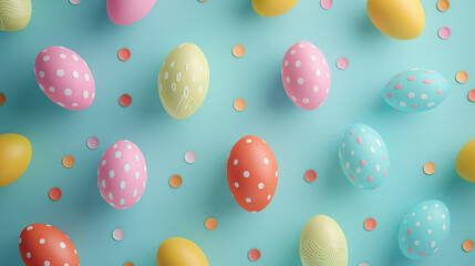 Happy easter eggs on an isolated solid background. Different colored and patterned holiday eggs