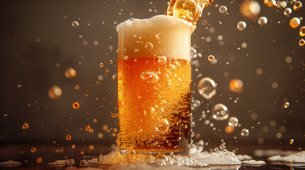 Pouring beer with bubbles, generative ai - obrazy, fototapety, plakaty
