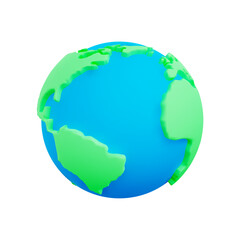 3D cute cartoony Earth isolated on white background. Earth day or Save the Planet concept. Caring for Nature. Vector Illustration of 3D render.