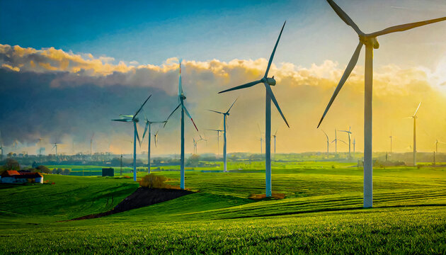 ENERGIA E&Oacute;LICA:  PLANO DE FUNDO QUE RETRATA UM PARQUE E&Oacute;LICO  EM UM CONCEITO DE ENERGIA LIMPA