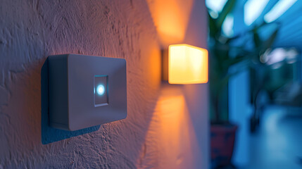 Motion sensor with light detector on house wall. generative ai - obrazy, fototapety, plakaty