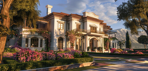 Fototapeta premium Beautiful bright mansion, clear facial features, detailed image, realistic,