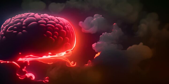 Side view of Brain on fire, exploding brain, disease concept like Parkinson's, Alzheimer's , dementia or Multiple Sclerosis 4K Video