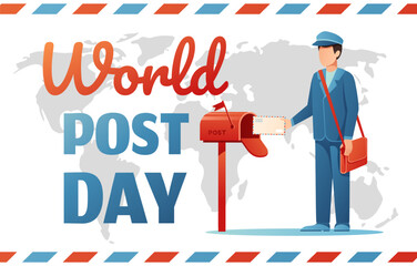 Fototapeta na wymiar World Postal Day celebration card. Postcard design for postal services worker congratulation vector illustration