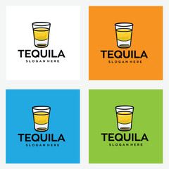 tequila shot bottle glass logo design with editable vector file