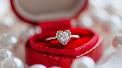 red wedding ring with heart shaped box