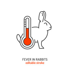 Rabbit sickness and fever icon. Hyperthermia in rabbits. - 755863432