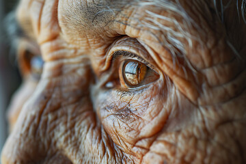 Closeup photo of an elderly womans eyes showing wrinkles and wisdom