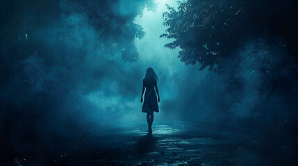 Mysterious girl walking alone, generative ai - obrazy, fototapety, plakaty