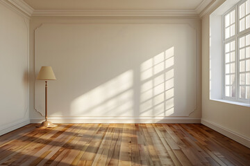 Empty room with white color wall with lamp.