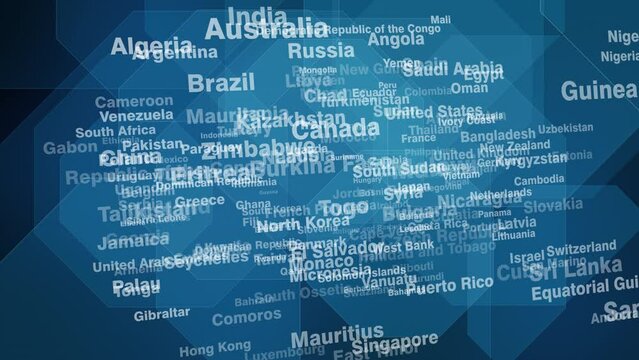 World affairs and global communication country names abstract background for tourism marketing and journalism
