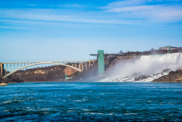 Niagara Falls, Canada - March 8 2024: Panorama view of Niagara Falls in Canada