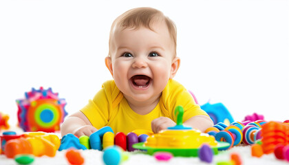 Fototapeta na wymiar Happy and young children playing with toys . Image of a cute, innocent and adorable baby or child holding or cradling a soft toy in joyful happiness