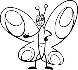funny cartoon butterfly insect animal character coloring page