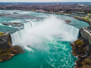 Niagara Falls, Canada - March 8 2024: Panorama view of Niagara Falls in Canada