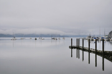 Obraz premium Cowichan Bay boat launch during a winter season on Vancouver Island in British Columbia, Canada