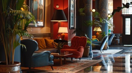 Modern Hotel Loby Interior with Elegant Furniture and Bright Lighting