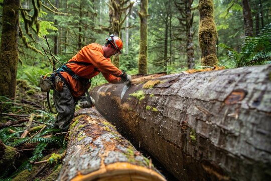 lumberjacks cut down a big trees in the forest. Ai Generative