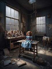 Surrealistic factory of dolls