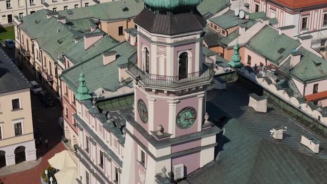Beautiful Council Tower Old Town Market Square Zamosc Aerial View Poland