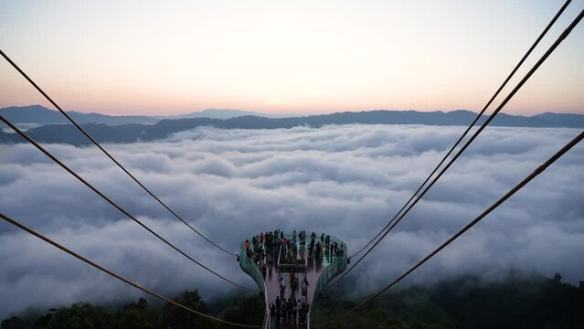 time lapse Skywalk Aiyerweng First light at Aiyerweng Aiyerweng Subdistrict, Betong District, Yala Province, Betong, Thailand, Yala Province of Thailand.