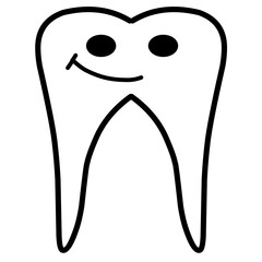 Hand Drawn Smiling Thooth, Outline Vector