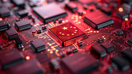 Restricting chipmaking gear exports to China. chipmaking technology in China. US China chip war. generative ai  - obrazy, fototapety, plakaty